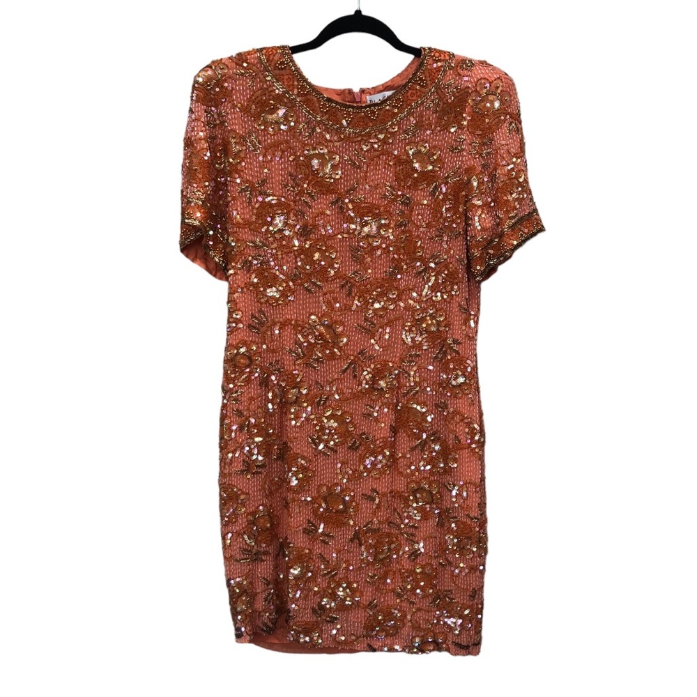 BlackTie Oleg Cassini Coral Beaded Formal Dress size 14